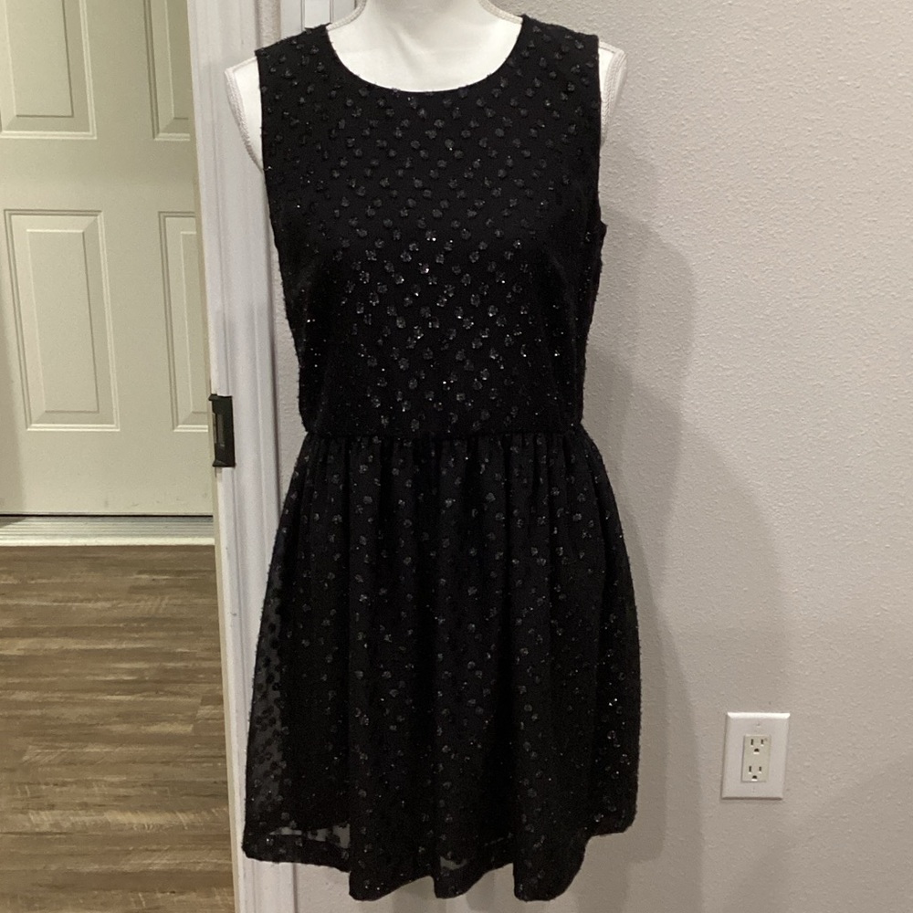 New French Connection Shimmery Polka Dot Black Dress Size 8 (Item#D028)